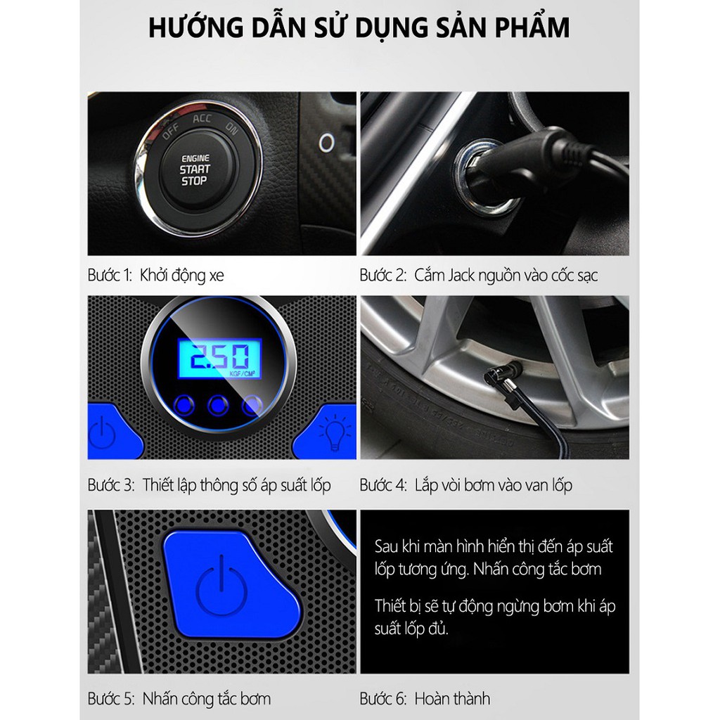 Máy bơm lốp ô tô điện tử RUNDONG R5501 cao cấp - bơm hơi 12V đồng hồ điện tử tự ngắt