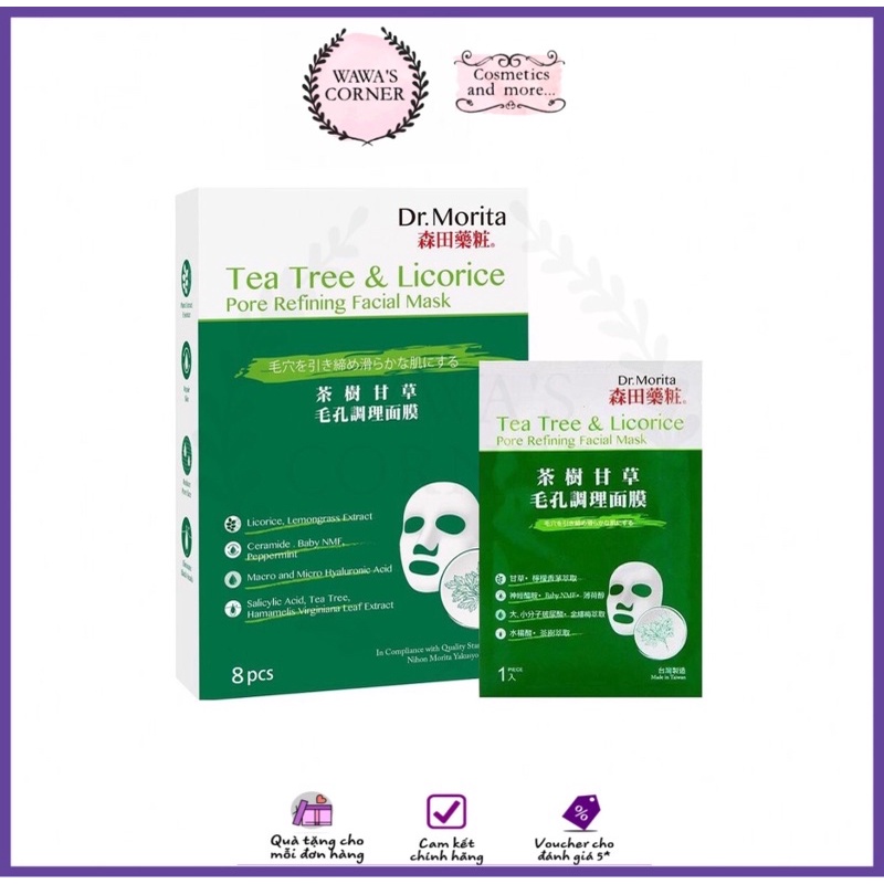 MẶT NẠ DR.MORITA TRÀM TRÀ VÀ CAM THẢO TEA TREE AND LICORICE PORE REFINING FACIAL MASK