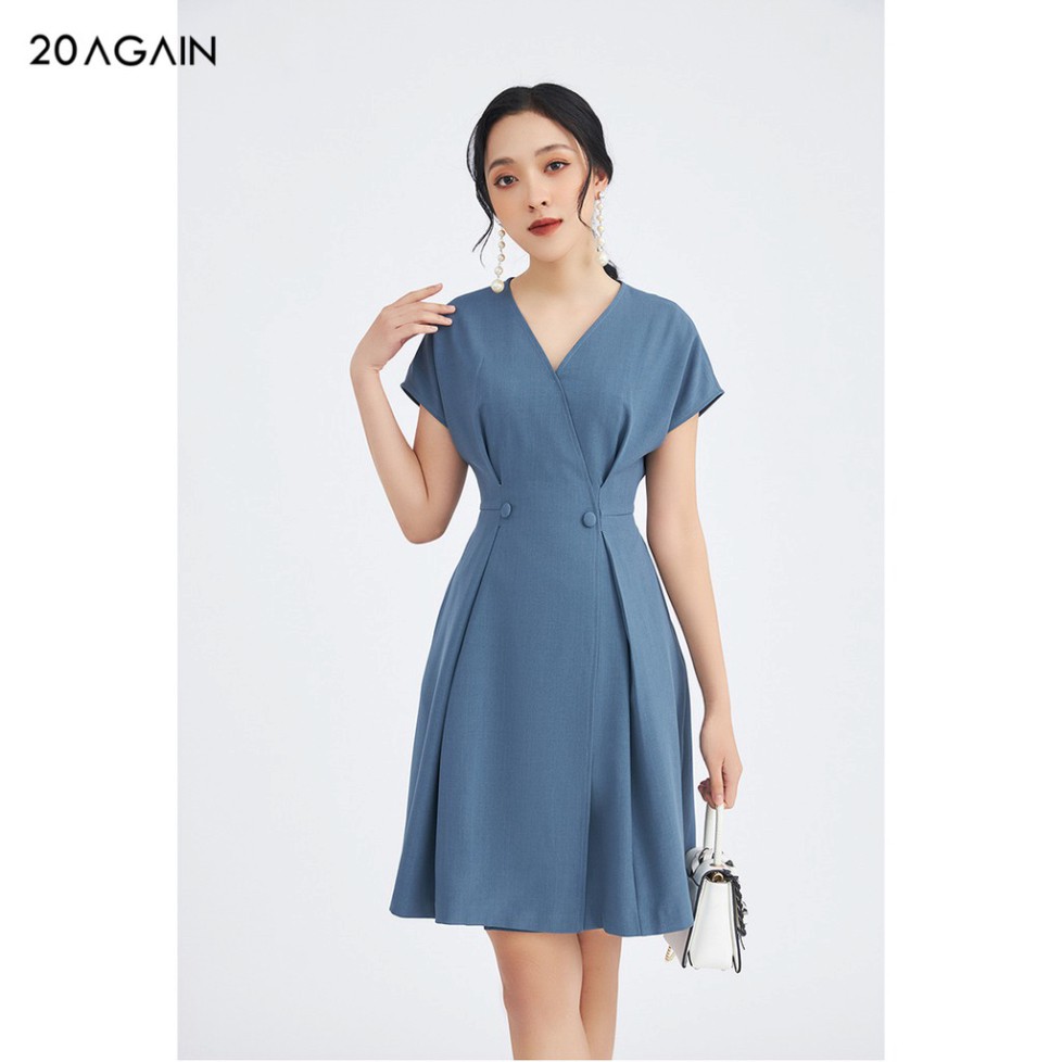 Đầm váy nữ công sở 20AGAIN đủ màu, đủ size, thiết kế ngắn tay liền vai vạt chéo DEA1118