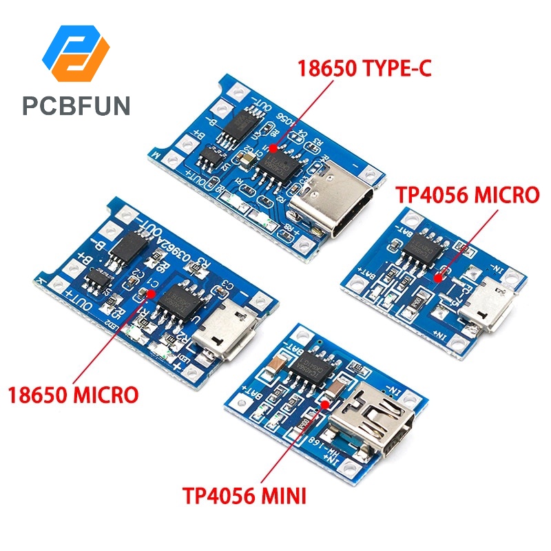 Bảng mạch sạc pin Lithium Pcbfun Type-c Micro USB 5V 1A TP4056 1A