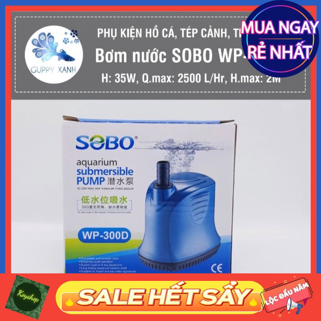 Máy bơm chìm hồ cá mini hút cặn lọc đáy bể cá Koi dùng điện 220v Sobo WP100D, WP200D, WP300D - Sẵn hàng, Giá tốt.