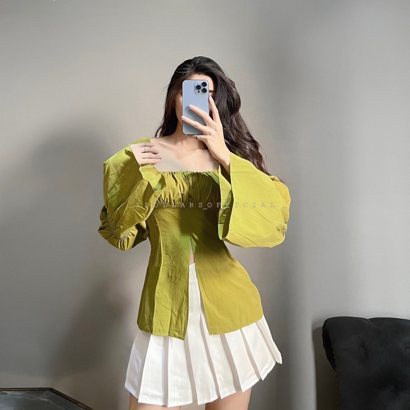 A2129 - Áo Xẻ Tà Xanh