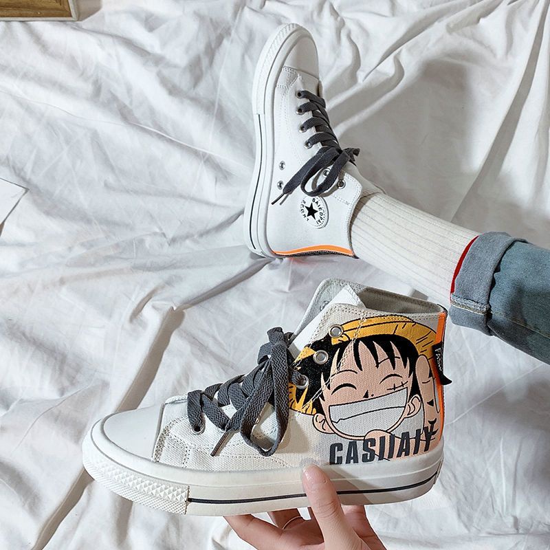 Giày Vải Canvas Cổ Cao In Hình Luffy Trong Phim One Piece Thời Trang Cá Tính Cho Nữ