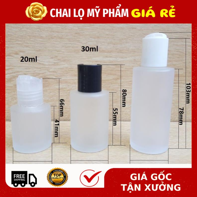 Chai Chiết Mĩ Phẩm ❤ RẺ VÔ ĐỊCH ❤ Chai Thủy tinh mờ Vai ngang Nút nhấn 20ml,30ml,50ml chiết mỹ phẩm , phụ kiện du lịch