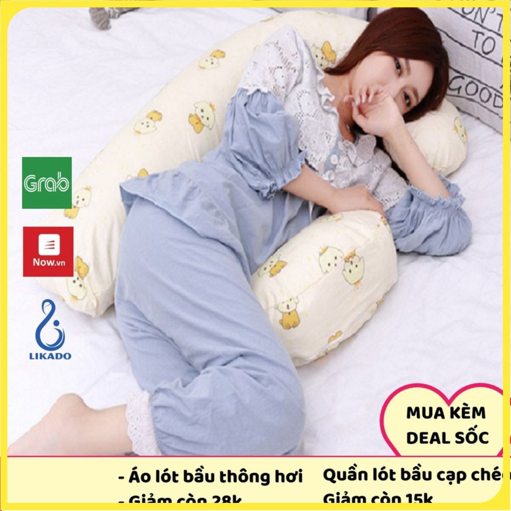 [LIKADO] Gối cho bà bầu kích thước(85x145x16cm), vải 100% cotton ruột bông nhân tạo( gối chữ F)