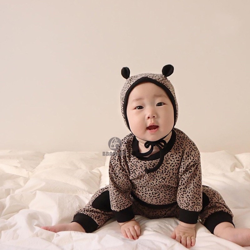 Set da báo, set bộ thu đông màu beo cho bé phong cách Hàn Quốc