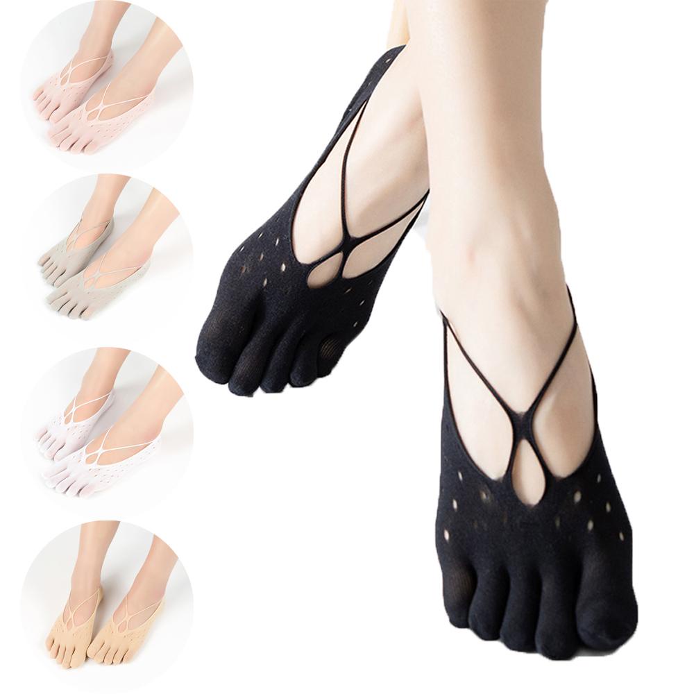 Vớ Xỏ Năm Ngón Chống Trượt Thoáng Khí Bằng Lụa Kính Trong Suốt In Họa Tiết Vui Nhộn