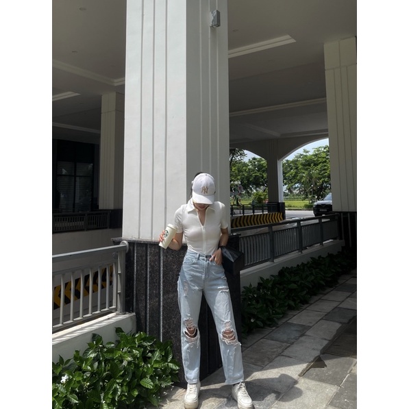 Ảnh thật/Có sẵn Áo cộc tay bodysuit có cúc bấm cố định trắng | BigBuy360 - bigbuy360.vn