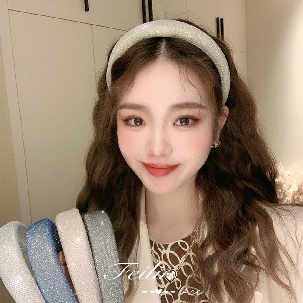 Băng Đô Cài Tóc Bằng Xốp Lụa Bóng Màu Trơn Phong Cách Hàn Quốc Thời Trang