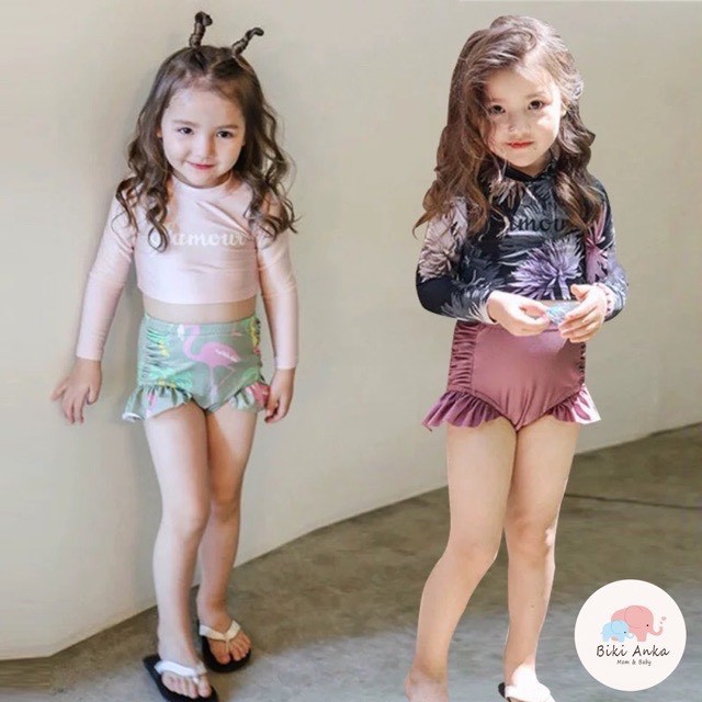 Bikini - Set đồ bơi bé gái dài tay Glamour siêu đẹp - có mũ