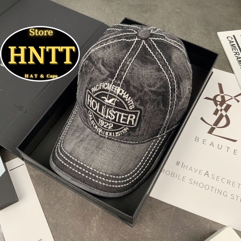 Nón Kết Jeans Đen Bụi Bặm Thêu Holister Thời Trang Cá Tính Nam Nữ