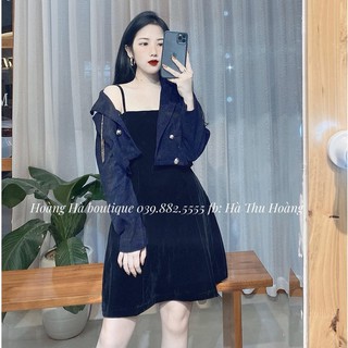 Đầm 2 Dây Nhung, Sét Váy Thu Đông Kèm Áo Khoát Chất Nhung Tăm, Hàng Đẹp, Form Chuẩn Mặc Tôn Dáng, Sang Trọng Thanh Lịch