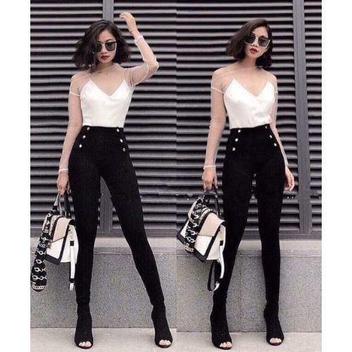 Quần Tregging Nữ  6 Cúc🍀FRRESHIP🍀 Quần Tregging Nữ Lưng Chun Cao Chất Vải Dày Dặn Mặc Tôn Dáng | BigBuy360 - bigbuy360.vn