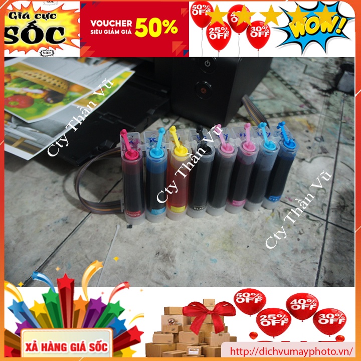 Dẫn mực ngoài máy in canon Pro 200 mã thỏi 65 dùng 8 màu mực M BK C Y LGY GY PM PC hàng chất lượng Kholinhkienmayin