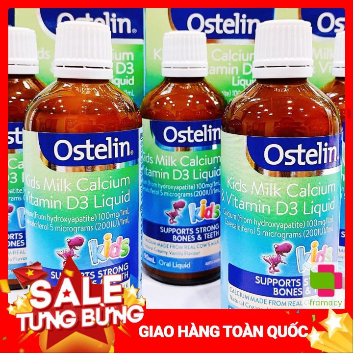 Chai Uống Canxi Nước Khủng Long Ostelin Kids Milk Calcium & D3 Liquid 90ml - Cho Trẻ Từ 7 Tháng Tuổi