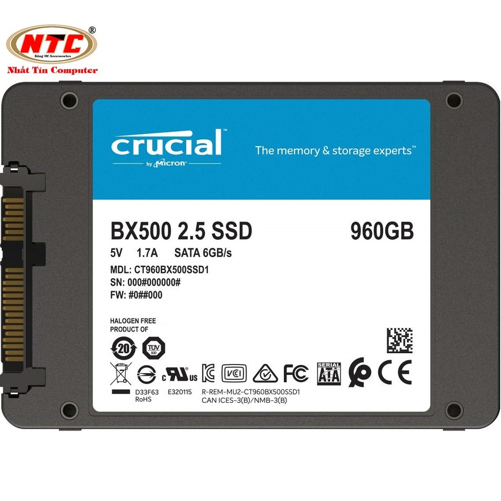 Ổ cứng SSD gắn trong Crucial BX500 3D NAND SATA III 2.5 inch 960GB R540MB/s W500GB/s