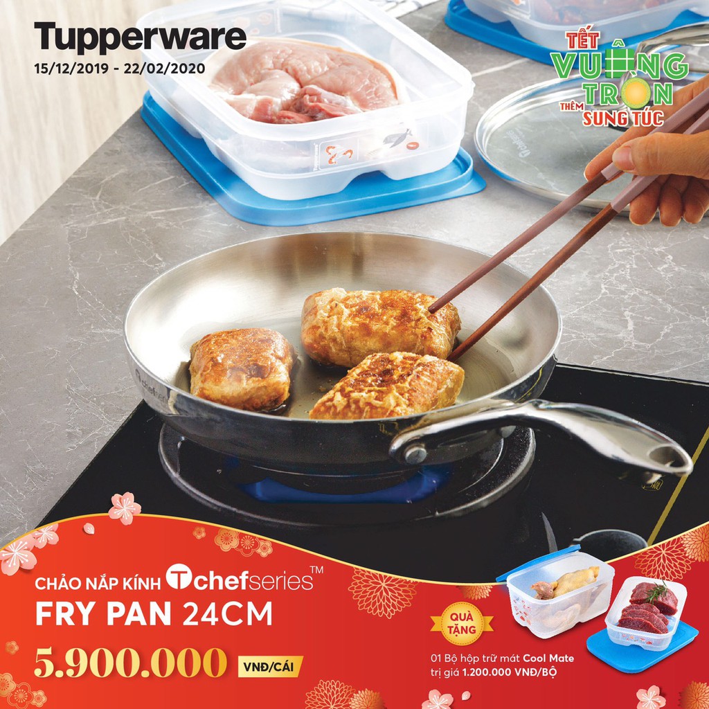 Chảo T-Chef Series Fry Pan 24cm tặng bộ trữ mát Cool Mate trị giá 1200k