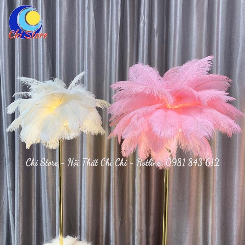 Đèn Cây Lông Đà Điểu 2 Tầng Nhập Khẩu Sang Chảnh, Đèn Ngủ Lông Vũ Cây Cho Phòng Ngủ