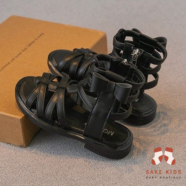 Giày chiến binh bé gái cao cổ quai chéo phối Nơ dễ thương khóa kéo chất da PU siêu mềm phong cách Hàn Quốc MG6001