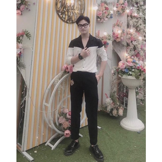 Áo Sơ Mi, Áo Sơ Mi Nam phối Vai cách điệu 2 màu Đen - Trắng sang trọng lịch lãm, trẻ trung T1 hàng thiết kế tại xưởng. | BigBuy360 - bigbuy360.vn