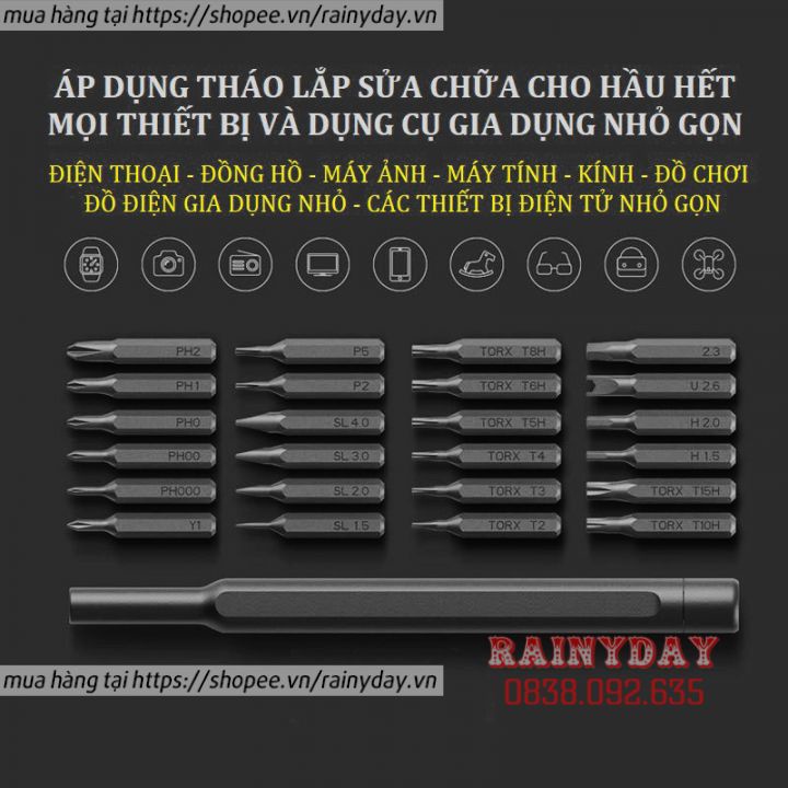 Bộ tua vít đa năng mini 24 đầu nhỏ sửa điện thoại, tô vít từ tính mở laptop mắt kính iphone đồng hồ