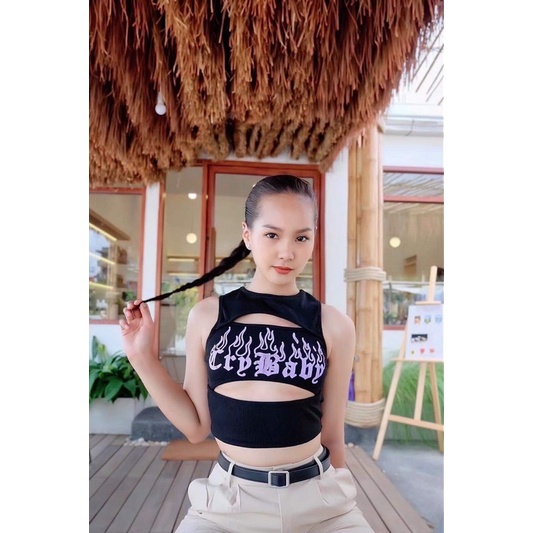 Áo ba lổ croptop khoét ngực hàng Thailand 🖤🤍