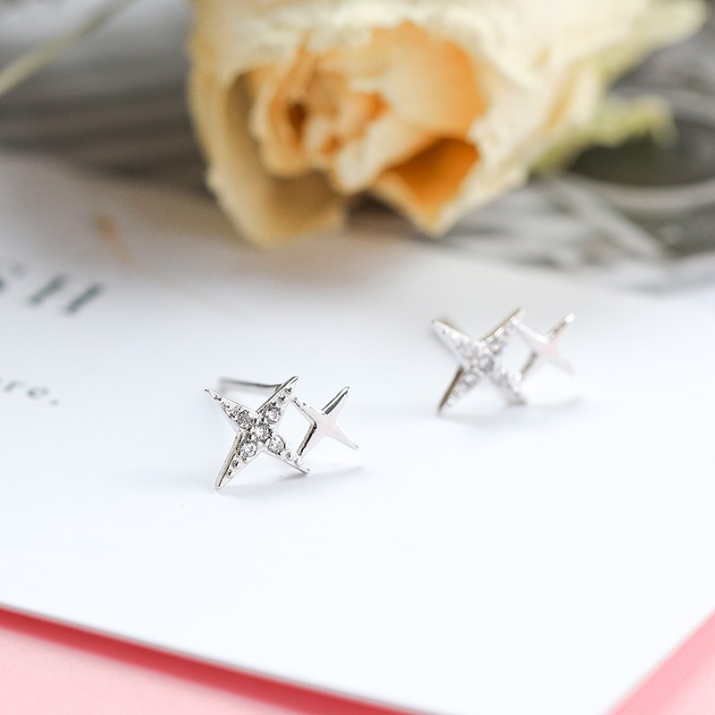 Bông tai bạc nữ nạm đá ngôi sao đôi tỷ muội DaLiA Jewelry khuyên tai bạc 925 xinh xắn