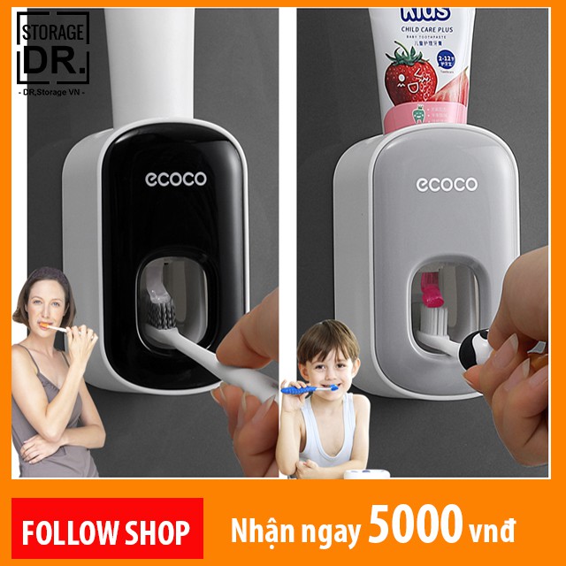 Bộ nhả kem đánh răng tự động Ecoco, bộ giá treo bàn chải đánh răng, kem đánh răng Ecoco