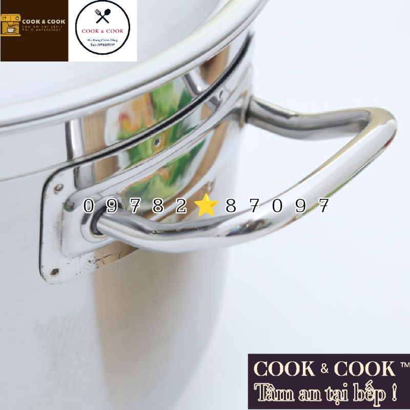 [CHÍNH HÃNG] Nồi luộc gà inox 3 đáy nắp kính size 32 cm VIETCOOK dung tích 15 LÍT sử dụng trên bếp từ