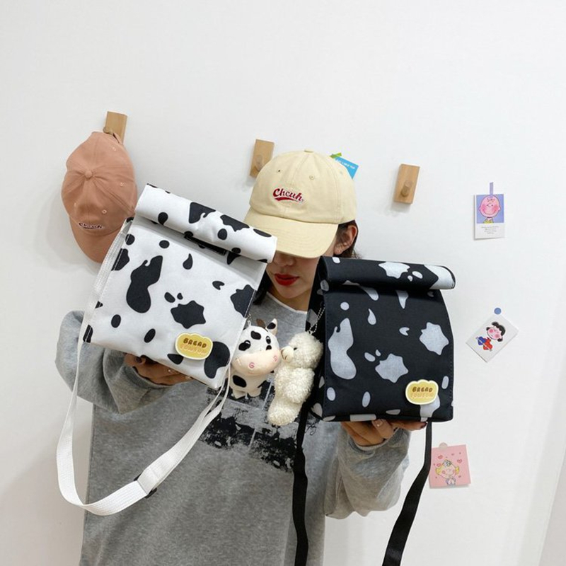 Túi xách bằng vải canvas họa tiết bò sữa dễ thương thời trang cho nữ
