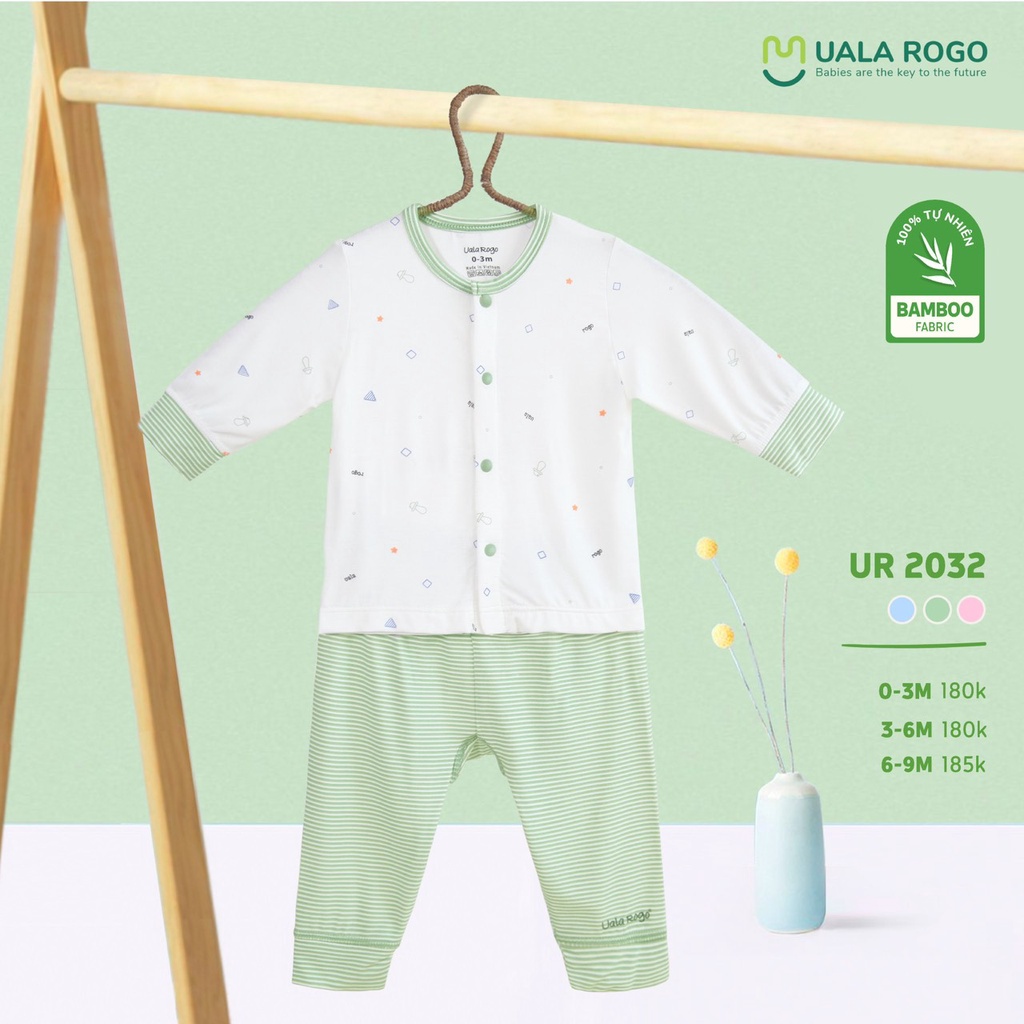Bộ sơ sinh UALA &amp; ROGO cài giữa in hình vải sợi bamboo sợi tre mềm mịn cho hè 2032
