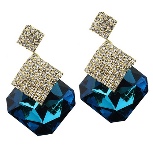 Bông tay thiết kế dạng vuông đính đá sang trọng quý phái dành cho nữ