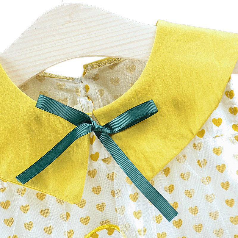 Đầm sát nách in họa tiết trái tim đáng yêu dành cho bé gái