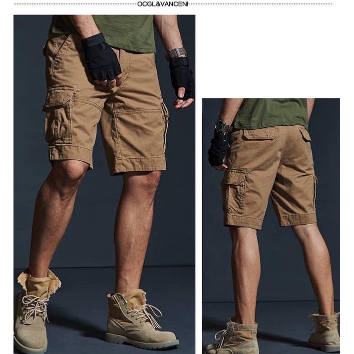 Quần short KAKI túi hộp màu vàng sữa