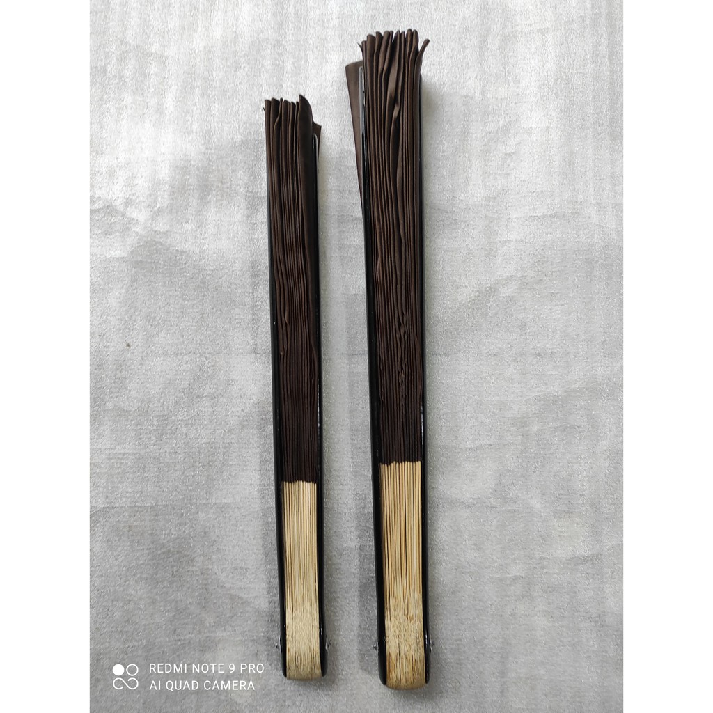 Quạt Vải Lụa (35 - 40cm) Nâu Trơn, Nán Tre, Quạt Cầm Tay