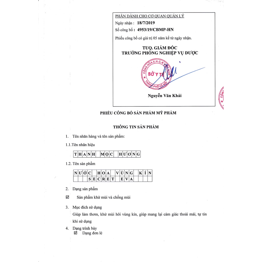 Nước Hoa Vùng Kín SECRET EVA Thanh Mộc Hương, Lưu hương đến 48 giờ