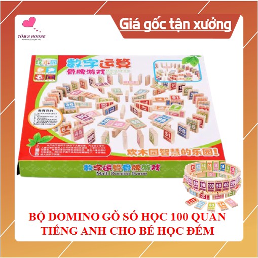 Domino ⚡FREESHIP⚡ Bộ Domino Gỗ Số Đếm 100 Quân Tiếng Anh Cho Bé