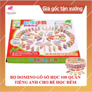 Domino ⚡freeship⚡ bộ domino gỗ số đếm 100 quân tiếng anh cho bé