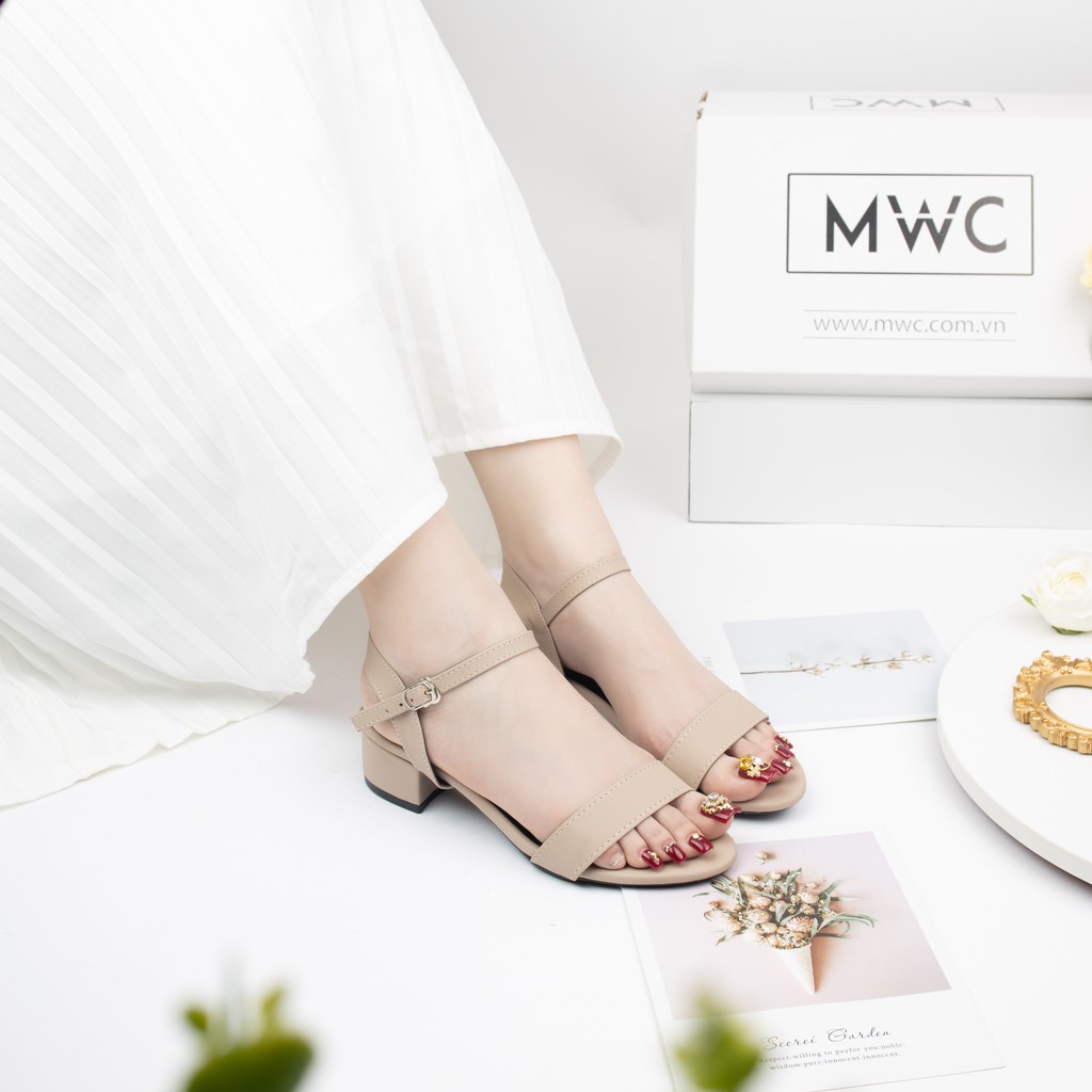Giày Cao Gót Nữ Quai Ngang Đế Vuông MWC  Sandal Cao Gót Nữ Đế Cao 3cm Màu Đen Và Kem Siêu Xinh MWC NUCG-3956