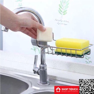 Giá inox gắn vòi rửa bát đựng giẻ rửa bát, giá để đồ vòi rửa bát