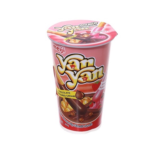 Bánh que Meiji Yan Yan chấm kem hương dâu và socola ly 44g