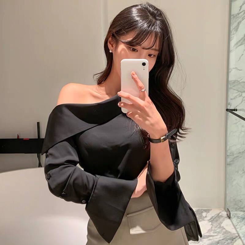 Áo sơ mi nữ lệch vai dài tay B-A-M STORE