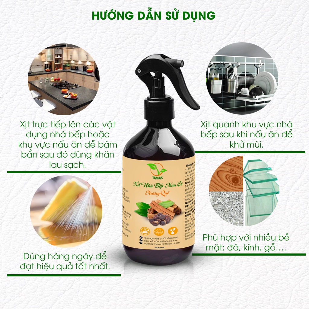 Xịt bếp đa năng hữu cơ chiết xuất bồ hòn và tinh dầu thiên nhiên chai lớn 500m - Khùi mùi nhà bếp, đánh bay dầu mỡ