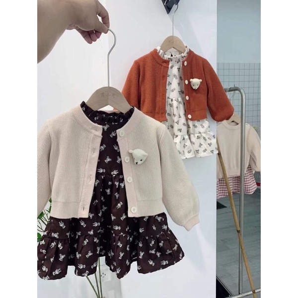 Váy Nhung đẹp cho bé gái🌼_Set 2 chi tiết áo tổ ong kèm gấu mix cùng váy Nhung sịn sò, 2 màu cực xinh cho bé