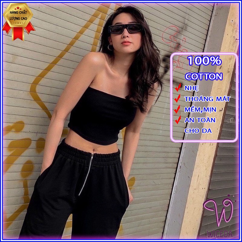 Áo quây ngực croptop len tăm.Áo ống 100% cotton chất siêu mịn siêu mát 2 màu đen và trắng AT901