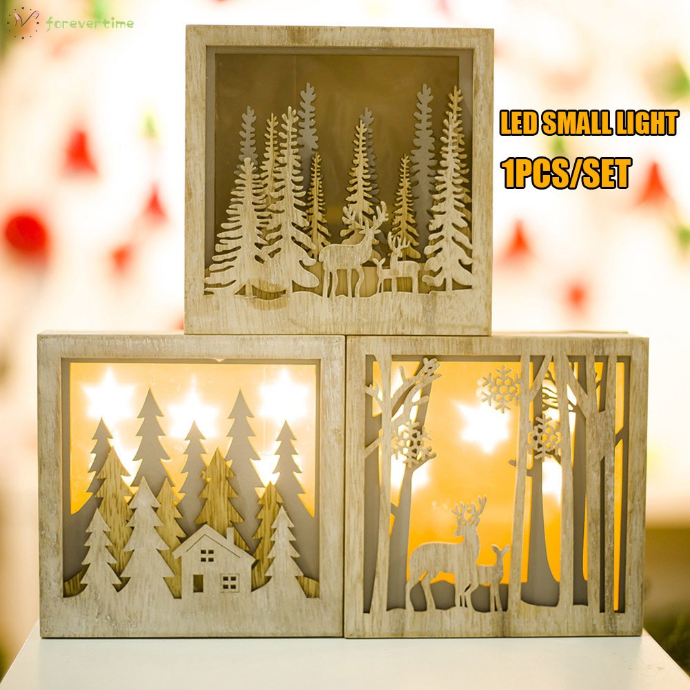 [ Hàng Hot ] Hộp gỗ hình vuông có đèn LED trang trí giáng sinh