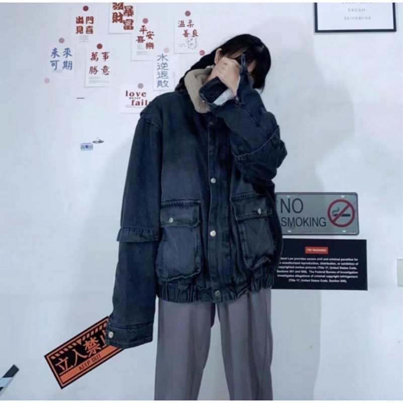 Bomber Jean Quảng Châu lót lông ấm ảnh thật chất đẹp