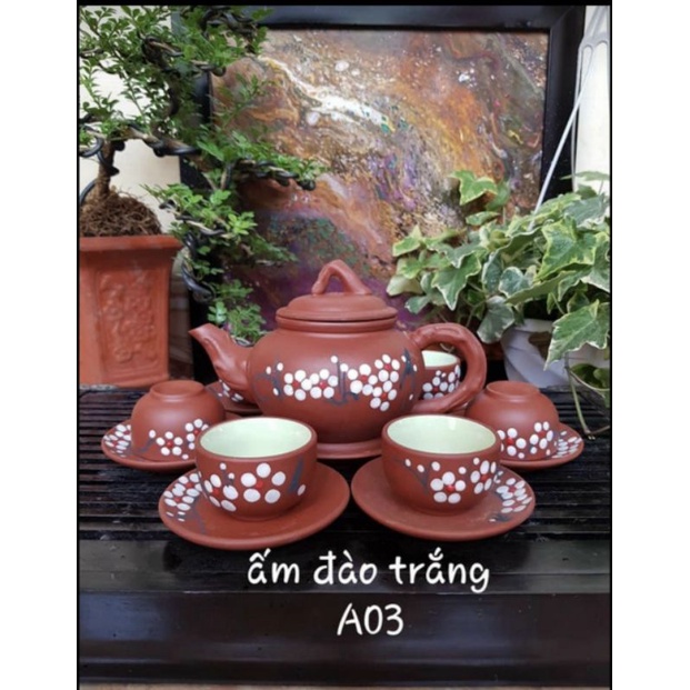 BỘ ẤM TRÀ ĐÀO TRẮNG/ VÀNG A03..