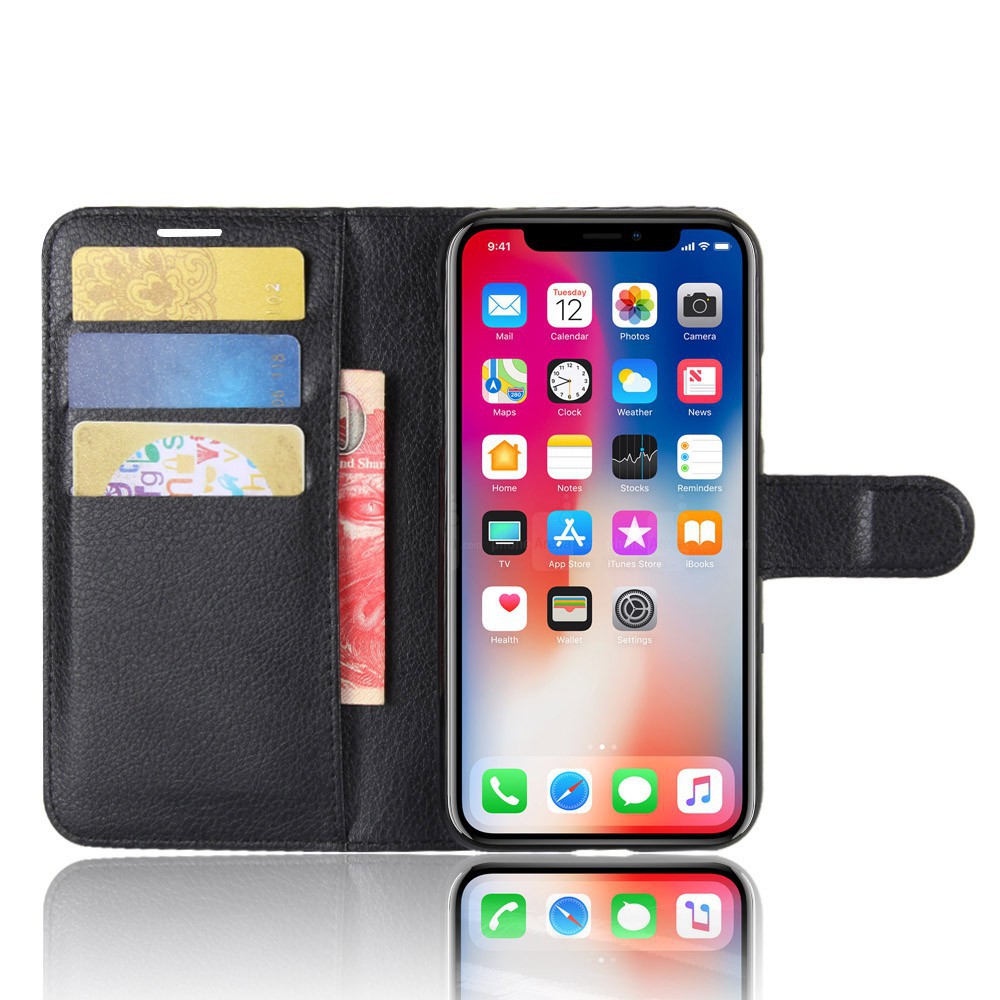 Bao da iPhone X XS XR XS Max Ốp lưng da cao cấp có nắp gập và chống xem phim