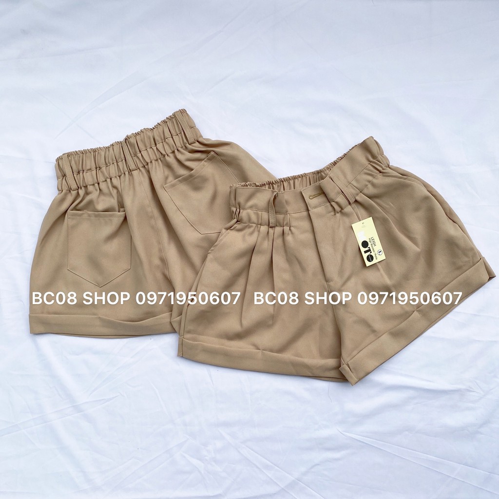 Quần Short Nữ ống rộng lưng cao kéo khóa 2 màu basic full size